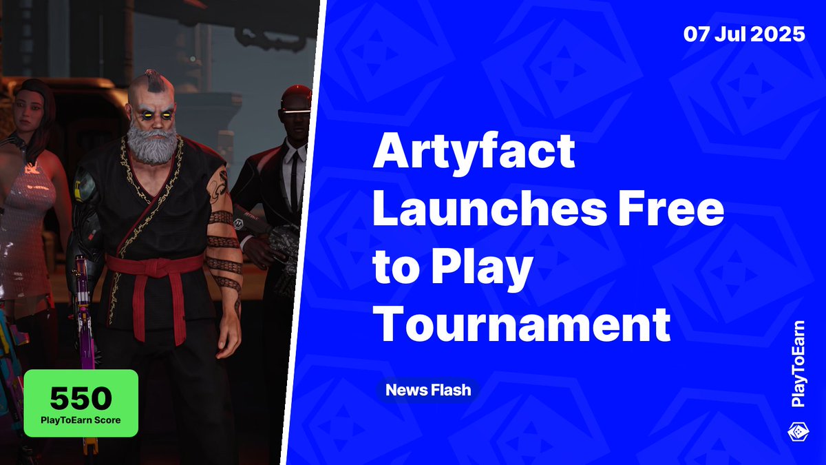PlayToEarn's tweet photo. Artyfact Launches Free to Play Tournament With $30,000 Prize Pool 💰

PlayToEarn Score: 550 📈

🏆The Web3 metaverse @artyfact_game has kicked off its first-ever Play and Earn tournament. Entry is completely free and the event runs until September 28

Read more 🧵