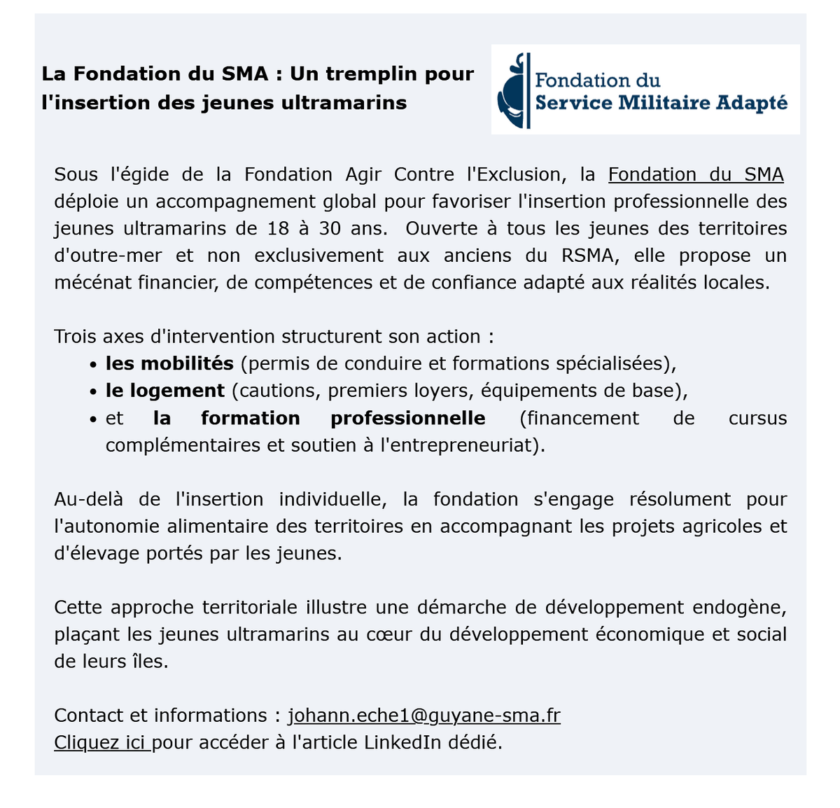 👉 Mention spéciale aujourd'hui à notre association locale guyanaise qui ne cesse de développer son activité et ses partenariats locaux dans le souci continu de perfectionner l'accompagnement qu'elle propose aux jeunes qui la sollicitent !