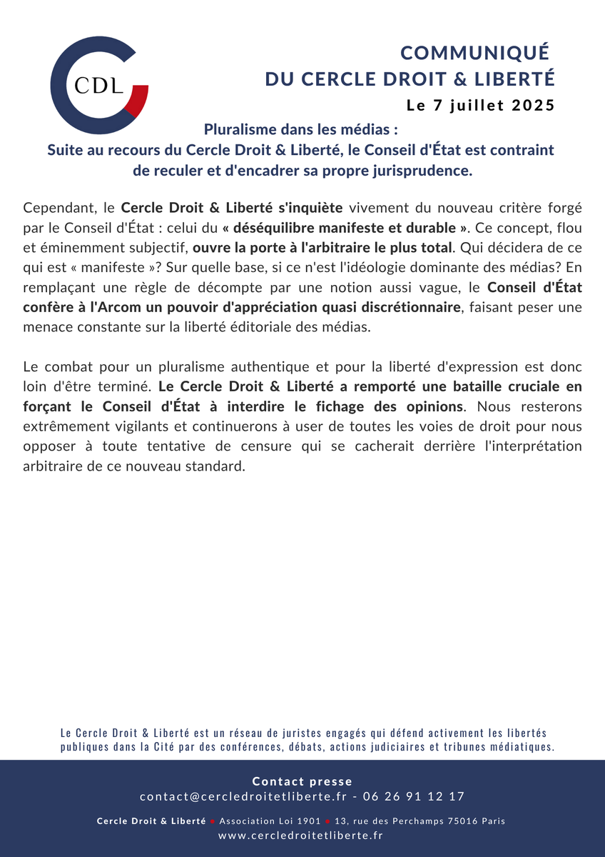 1/10 Nous avons fait reculer le Conseil d'État. ⚖️

Notre recours a révélé le piège liberticide de la jurisprudence "Reporters sans Frontières " et a fait INTERDIRE le fichage politique des opinions. 🛡️

Victoire de principe et nouvelle menace. On vous explique tout. ⬇️