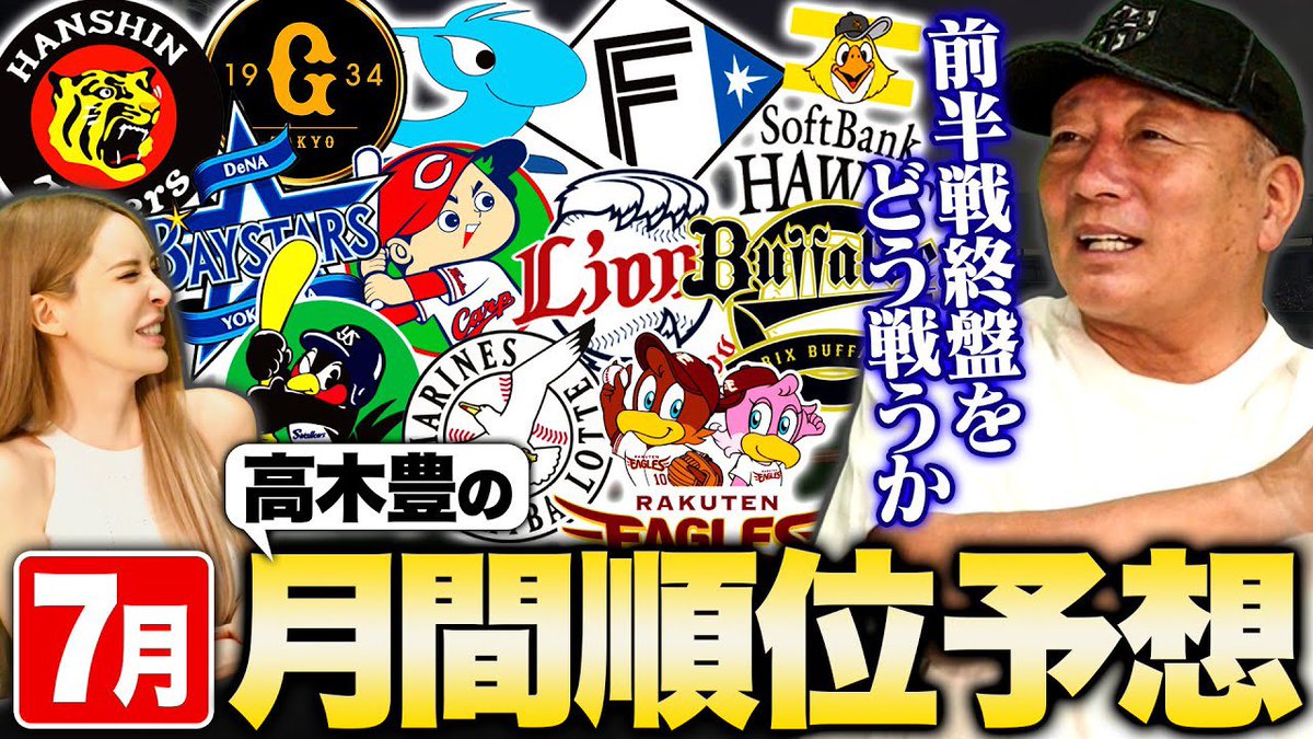 ⚾️今日の動画⚾️

【月間順位予想】『阪神安定の強さ』7月全勝中でこのまま独走⁉︎DeNA重要な月になる‼︎ソフトバンク勢いのまま7月も制すのか⁉︎混戦パ・リーグを徹底分析‼︎高木豊の12球団月間順位予想

youtu.be/Xh1F1NsKRHE?si…

チャンネル登録・高評価・コメント
よろしくお願いします(^.^)