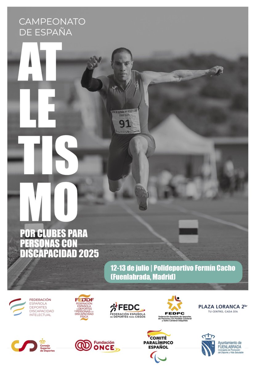 Campeonato de España de Atletismo
por clubes para personas con discapacidad 2025

12-13 de julio
Polideportivo Fermín Cacho