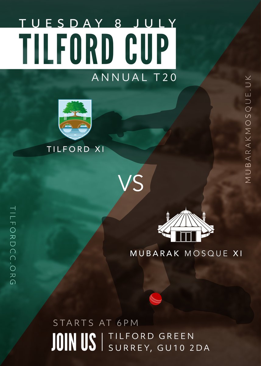 Looking forward to seeing you all at the #Tilford Cup T20 match tomorrow for cricket, conversation and of course, delicious food.

Can Mubarak Mosque XI extend their lead or will <a href="/TilfordCC/">Tilford Cricket Club</a> draw level?