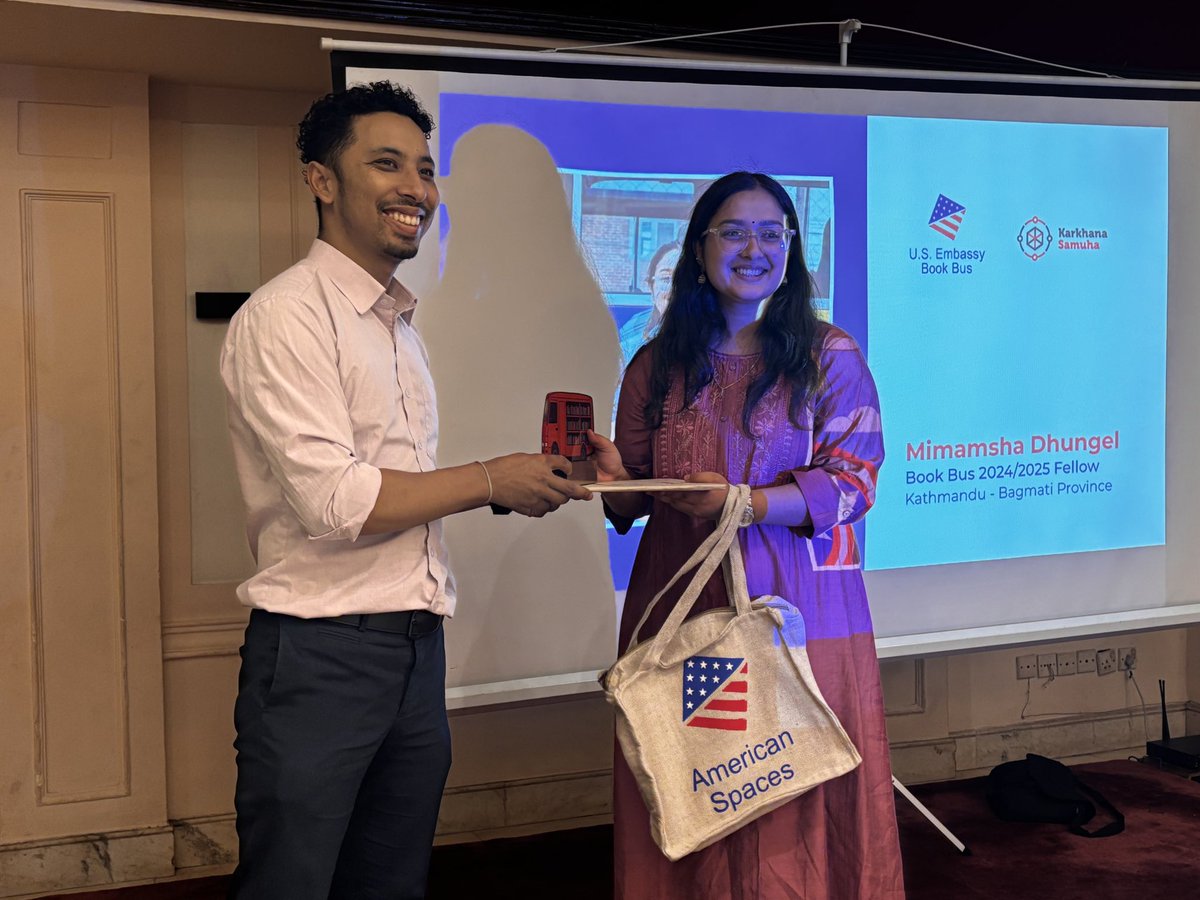 मिमांशा ढुंगेल (@mimamshade) on Twitter photo Graduated today from the US Embassy Book Bus Fellowship. This journey has been deeply transformative. With the bus, we travelled across places and people, building stories, learning together, and forming lasting connections.
<a href="/USEmbassyNepal/">U.S. Embassy Nepal</a> Graduated today from the US Embassy Book Bus Fellowship. This journey has been deeply transformative. With the bus, we travelled across places and people, building stories, learning together, and forming lasting connections.
<a href="/USEmbassyNepal/">U.S. Embassy Nepal</a>