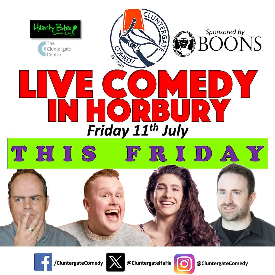 LIVE COMEDY in Horbs. Not long to go, just a few days left before <a href="/CluntergateHaHa/">Cluntergate Comedy</a> are back with four brilliant professional comedians in the heart of our little town. 

Good times, cold beer and you can walk home! 

What more do you need!? 

Tickets and info: