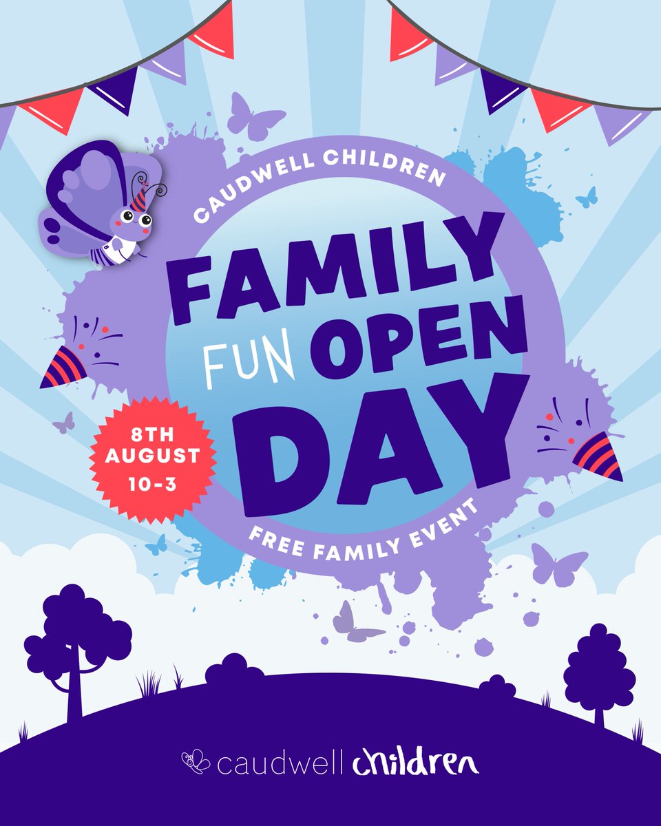 SAVE THE DATE! 🎉 Join our FREE Family Open Day on Fri 8th Aug, 10am–3pm at Caudwell International Children’s Centre, ST5 5NT 💜

🎪 Games &amp; activities
🏆 Explore our award-winning centre
🦋 Discover our life-changing services

Get your tickets 🎟️ bit.ly/4nBprXI