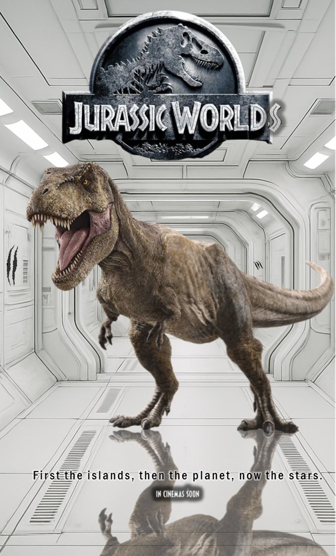 I was experimenting with making reflections and inspiration took over. Enjoy this totally plausible next film in the Jurassic franchise.