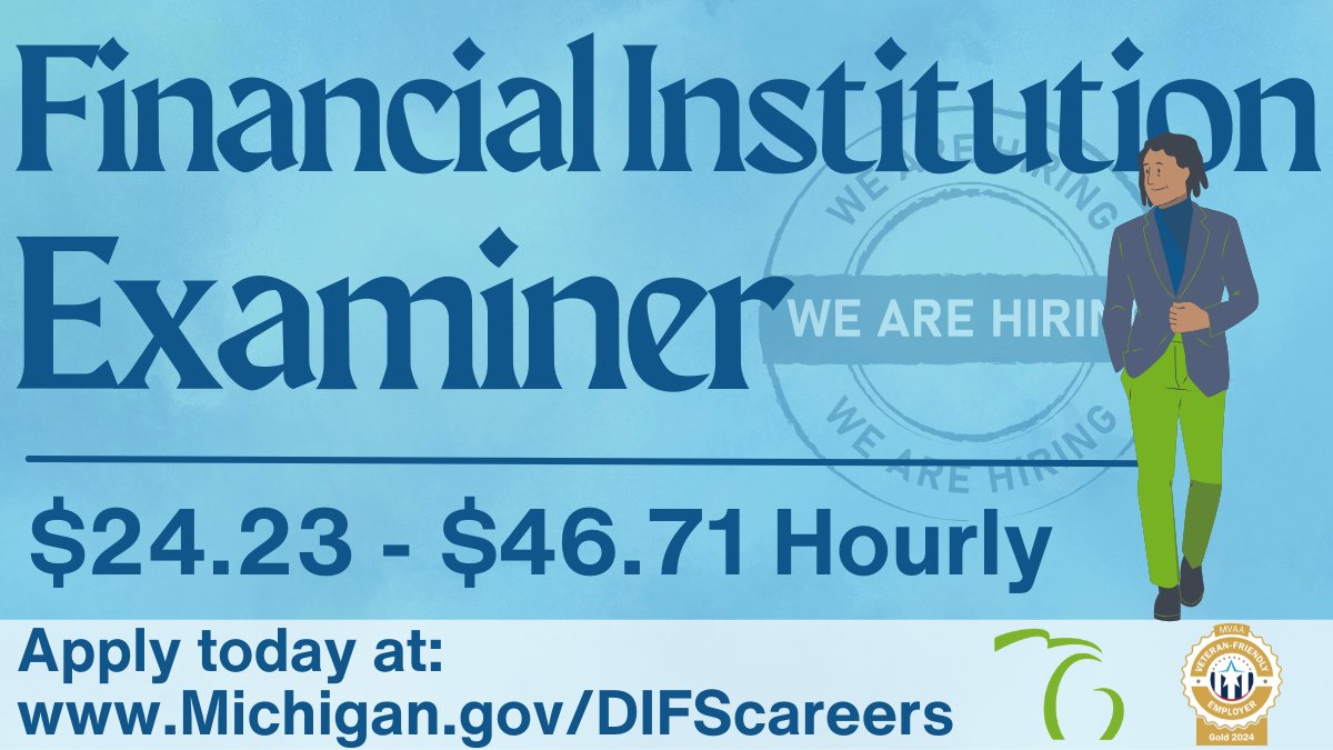MIDIFS's tweet image. DIFS is hiring a Financial Institution Examiner in the Office of Consumer Finance. This role is responsible for ensuring financial institutions in Michigan comply with state and federal regulations. Apply by 7/12/2025. michigan.gov/DIFScareers #MiGovJobs