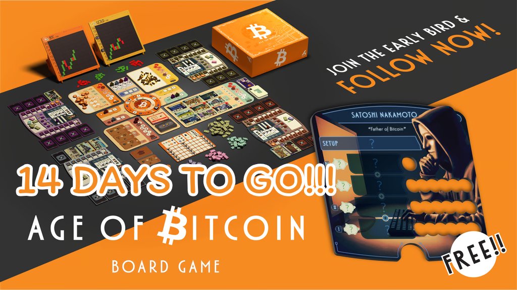 14 days to go on #Kickstarter "Early Bird"🔥

🔔Follow the project on Kickstarter to grab the special character card -- "#SatoshiNakamoto" -- with exclusive in-game abilities:
kickstarter.com/projects/white…

📌Launch: July 21st, 2025

#AgeofBitcoin #Bitcoin #BTC #boardgame #AoB #crypto