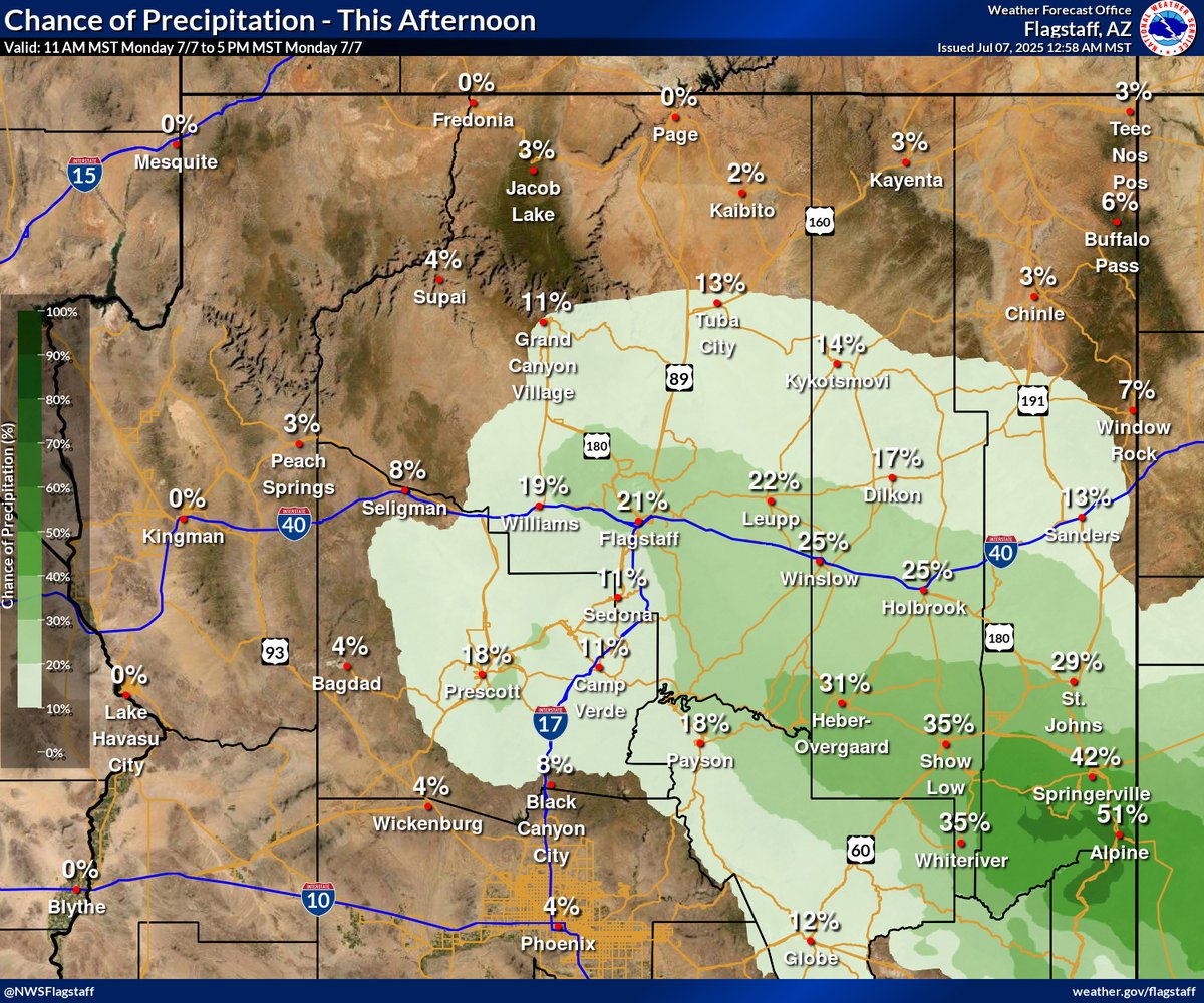 It's going to be a hot week around the state. Extreme Heat Warnings in effect today-Thurs below 4000 ft in the Grand Canyon, and Wednesday below 4000 ft in Yavapai/Gila counties. There will also be isolated high-based showers/t-storms today, producing gusty outflow winds. #azwx