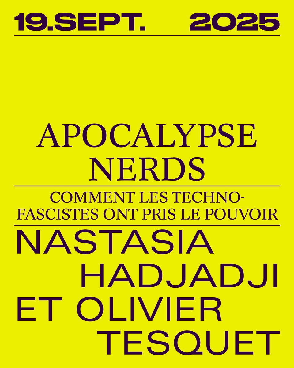 EDivergences's tweet image. 🥁 🐸 Troisième livre de la rentrée à paraître le 19 septembre : « Apocalypse nerds • Comment les technofascistes ont pris le pouvoir » de Nastasia Hadjadji et Olivier Tesquet aux éditions divergences ! 

🔗 editionsdivergences.com/livre/apocalyp…