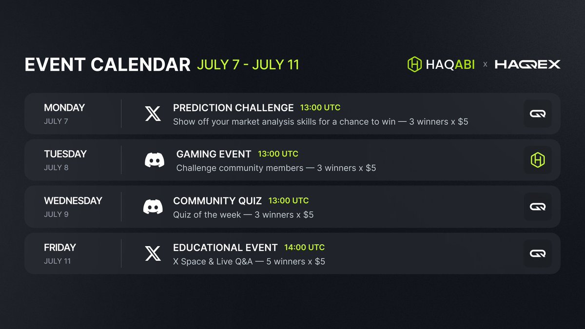 Earn rewards with <a href="/HaqqexHQ/">Haqqex</a> &amp; <a href="/HaqabiHQ/">Haqabi</a>
this week!     

Take part in interactive learning sessions and explore the world of crypto with confidence 🏆

Win rewards directly to your Haqqex account or Haqabi wallet!

Have a good week and see you soon 💚
