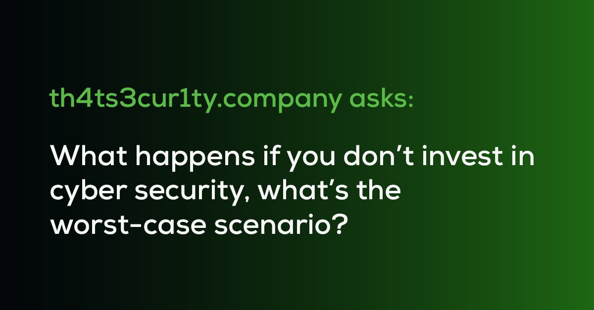 Didn't think you needed cyber security; that your business wasn't important enough to be attacked? 🤔

Did you think "what's the worst that could happen?" ⚠️

We can help. Get in touch today.

th4ts3cur1ty.company/contact/

#infosec #cybersecurity #cyberconsultancy