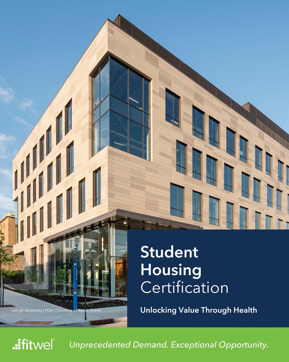 🎓 Today’s students are tomorrow’s renters.

#FitwelCertification delivers the health, sustainability, and performance features this generation demands—boosting value now and setting portfolios up for success later: ow.ly/L2Ip50WjsEg 

Get started: ow.ly/T14C50WjsBz