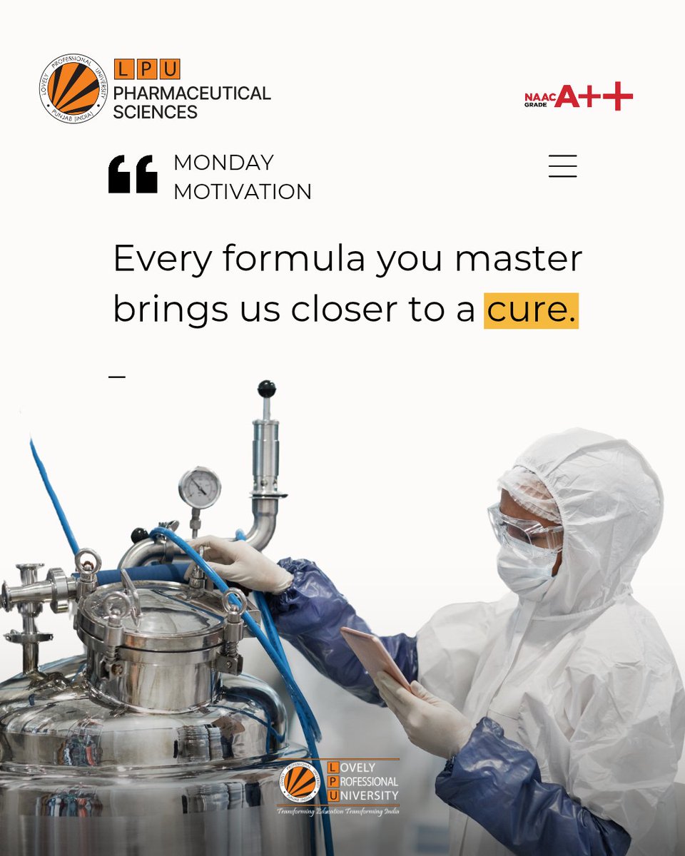 💡 Monday Motivation from the School of Pharmaceutical Sciences, LPU!
Every formula you master is a step toward healing the world. 🧪💊
Let your innovation lead the way to new cures and better futures.

#lpuuniversity #ThinkBIG #MondayMotivation