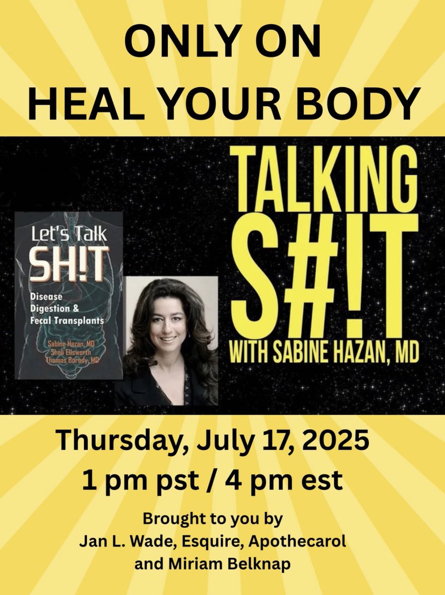 Cat Cat Cat (@whencatsruleus) on Twitter photo HEAL YOUR BODY
     is honored to host
    a legendary pioneer
    in the medical field
  DR SABINE HAZAN
Leading the way into the future by understanding the microbiome today!
       Th, 7/17/25
1 pm PST / 4 pm EST / 9 am BST
CLICK HERE
FOR REMINDER👇
x.com/i/spaces/1nAJE… HEAL YOUR BODY
     is honored to host
    a legendary pioneer
    in the medical field
  DR SABINE HAZAN
Leading the way into the future by understanding the microbiome today!
       Th, 7/17/25
1 pm PST / 4 pm EST / 9 am BST
CLICK HERE
FOR REMINDER👇
x.com/i/spaces/1nAJE…