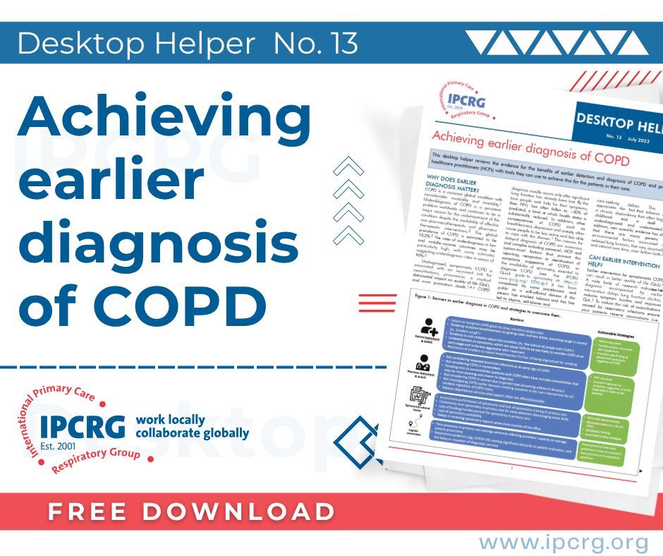 IPCRG's tweet image. Early diagnosis of COPD improves patient quality of life, delays lung function decline and reduces symptom burden. Failure to diagnose COPD in time can lead to poor health and premature death. Now available in multiple languages.
Learn more at
buff.ly/fAALncW