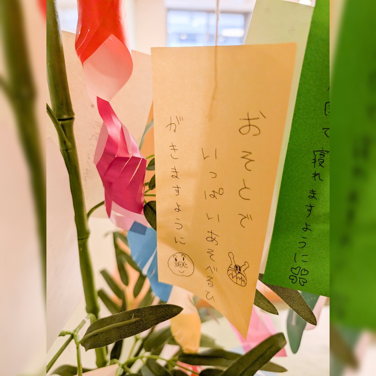 ped_koho's tweet photo. 本日は #七夕 ですね！
#小児医療センター 内にある #笹飾り ��す。
みんなで #短冊 にお願いごとを書きました。
#大曽根先生 による #バイオリン演奏 の プレゼントもありました！

#京都府立医科大学
#小児科
#入院中のお楽しみ
#笹の葉さらさら
#みんなが元気になりますように https://t.co/8ki3apnheJ