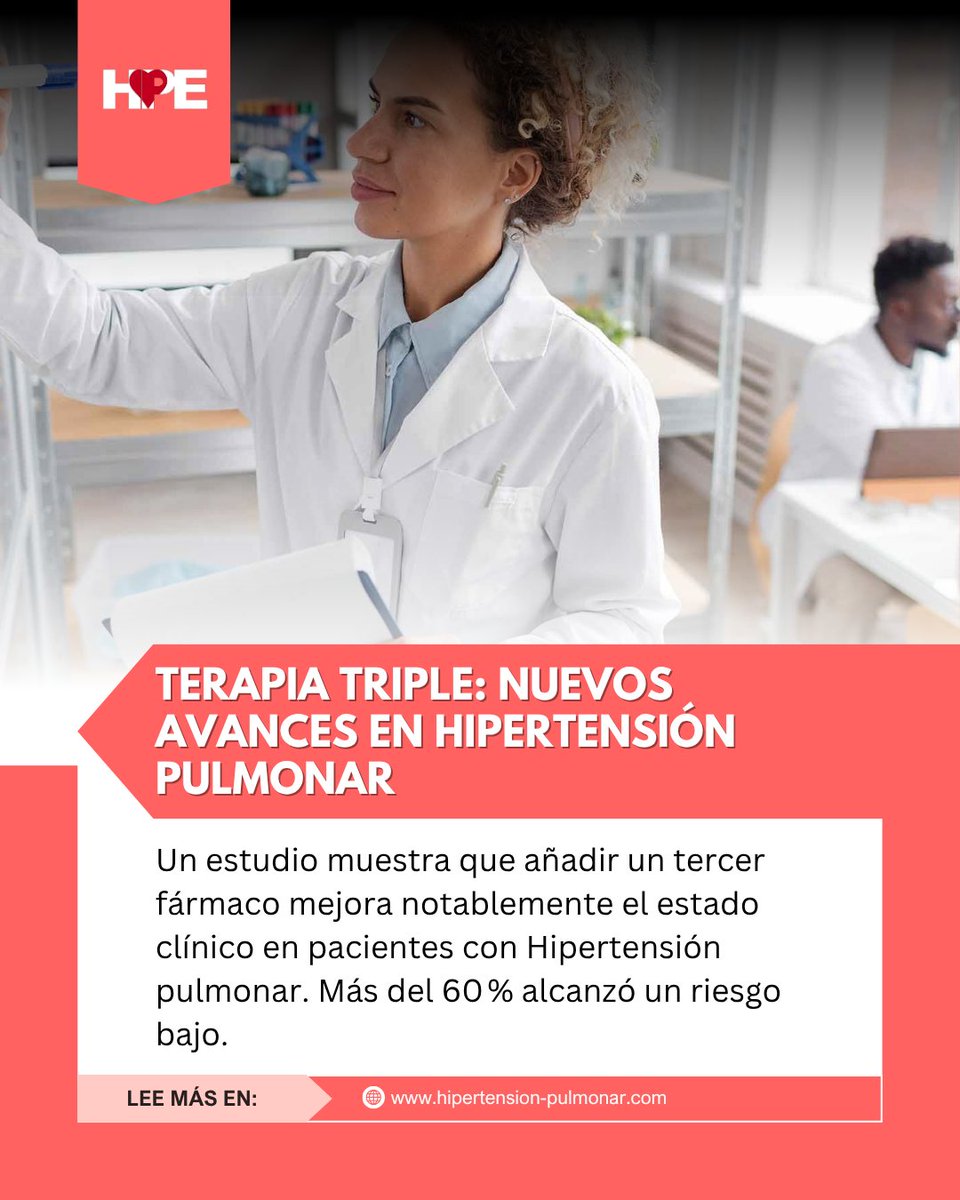 🔬 Terapia triple mejora el pronóstico en pacientes con #hipertensiónpulmonar  : +60 % alcanzan riesgo bajo tras intensificar tratamiento 👇🏻
hipertension-pulmonar.com/noticias/inves…
#hipertensiónpulmonarespaña