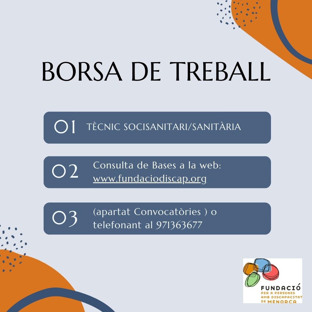 Recordeu que tenim activa la borsa de substitucions de personal soci-sanitari. Fem entrevistes i selecció de manera constant. Més informació:
fundaciodiscap.org/.../borsa-ober…