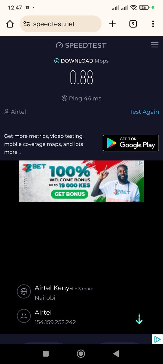 musamike2's tweet photo. @AIRTEL_KE 
Good afternoon,

Despite paying for 15Mbs, this is what I am getting. A/c no 73674236 https://t.co/fUXmXF7osZ