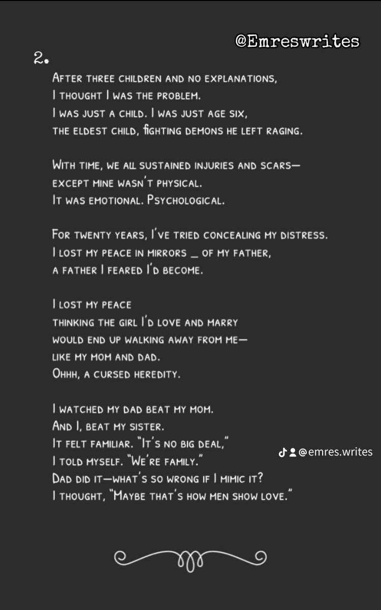 iAmEmres's tweet photo. Emreswrites 
A six years old kid who witnessed intimate partner violence (IPV). 

Short prose 📖 scene in image ⬇️
#WritersOfX, #NaijaWriters, #Microfiction #Fiction #WritersOfX #NaijaWriters https://t.co/sGtvXABfWF