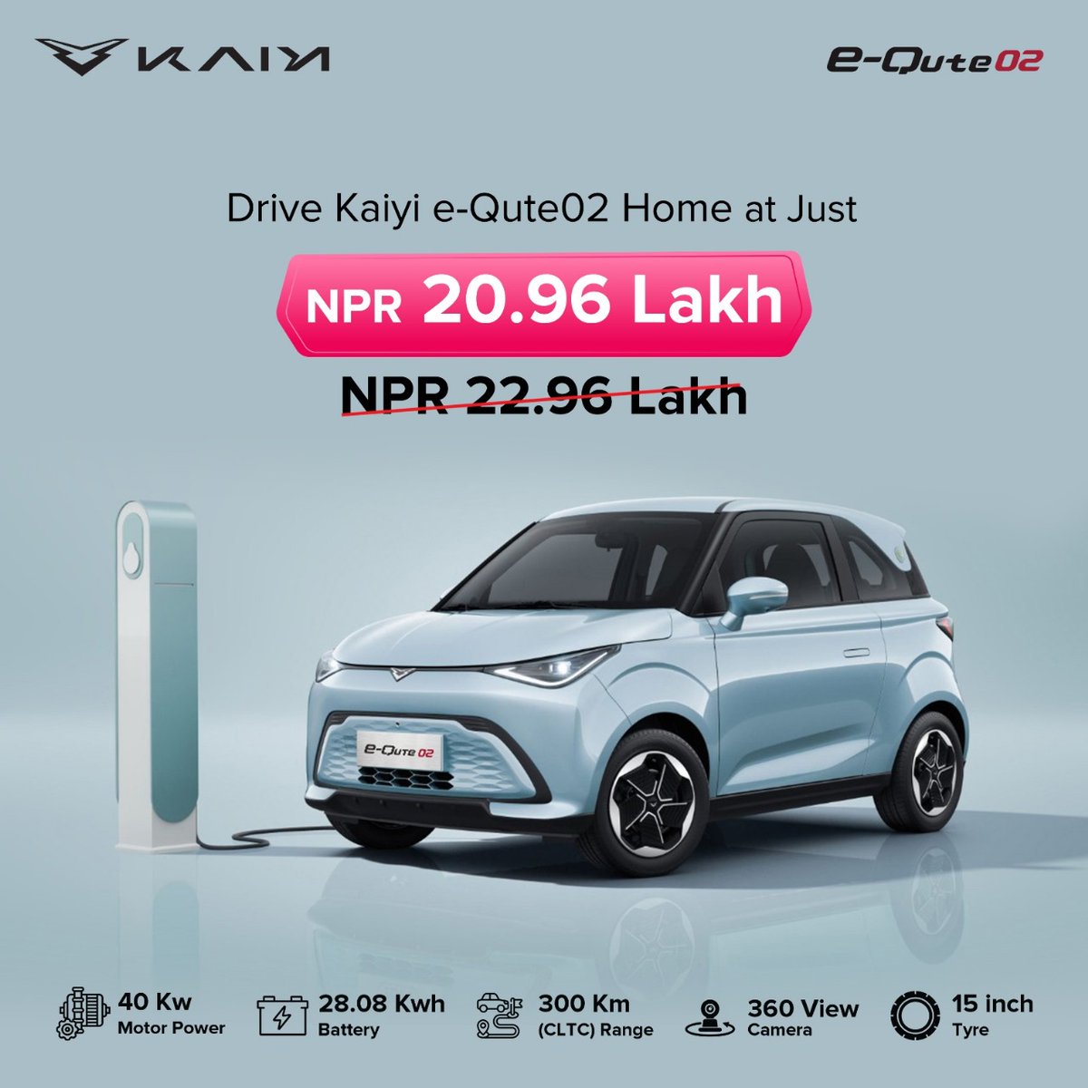 KaiyiGoauto's tweet photo. The Future Is Here — and It’s More Affordable Than Ever!
Drive home the all-new Kaiyi e-Qute02 for just NPR 20.96 Lakh! (Limited Time only!) 

Perfect for the city, built for the future.
Visit us at, Thapathali, Kathmandu (Opposite to Nepal Rastra Bank)
 9801202000 | 9801020062 https://t.co/BPlrnXj6eF