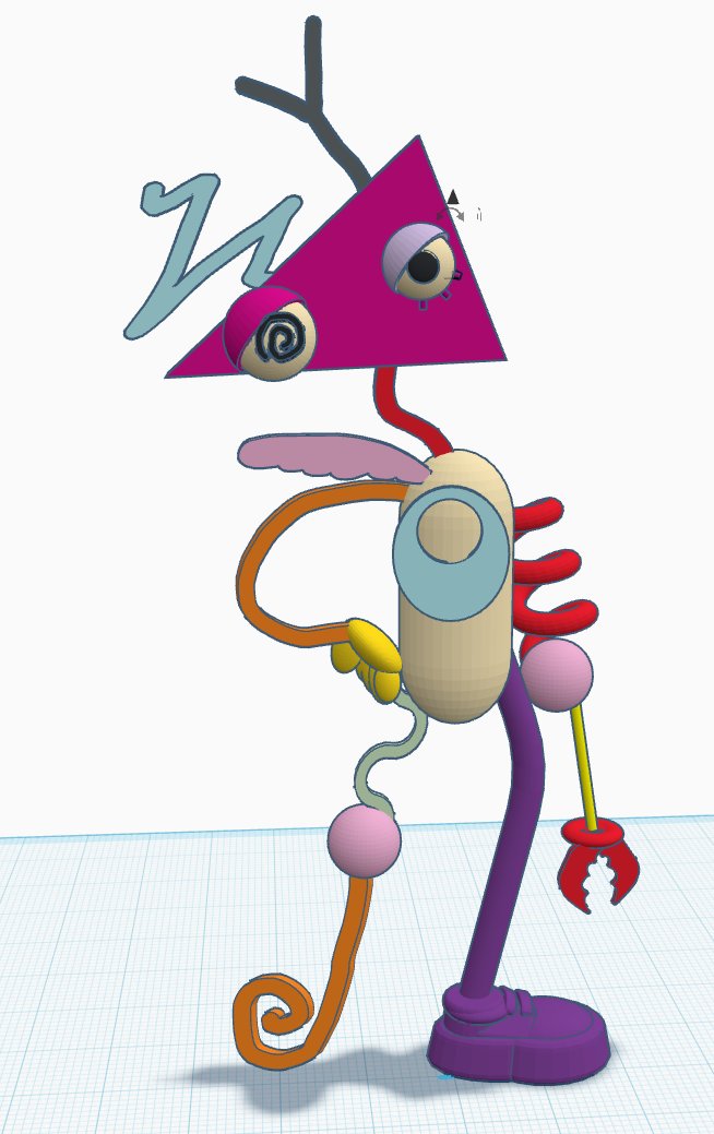 pomeranist's tweet image. #Thinkercad　で

#アメイジングデジタルサーカス 　の　#ズーブル

Thinkercadのシェイプやら機能を
自分なりにありとあらゆる方法で組み合わせて作った

基本シェイプのScribleとSketchが自由度が高く
手ごろなシェイプがない場合、自分で描けるのがよい

羽とかアンテナはそれで作った

#3D免疫療法