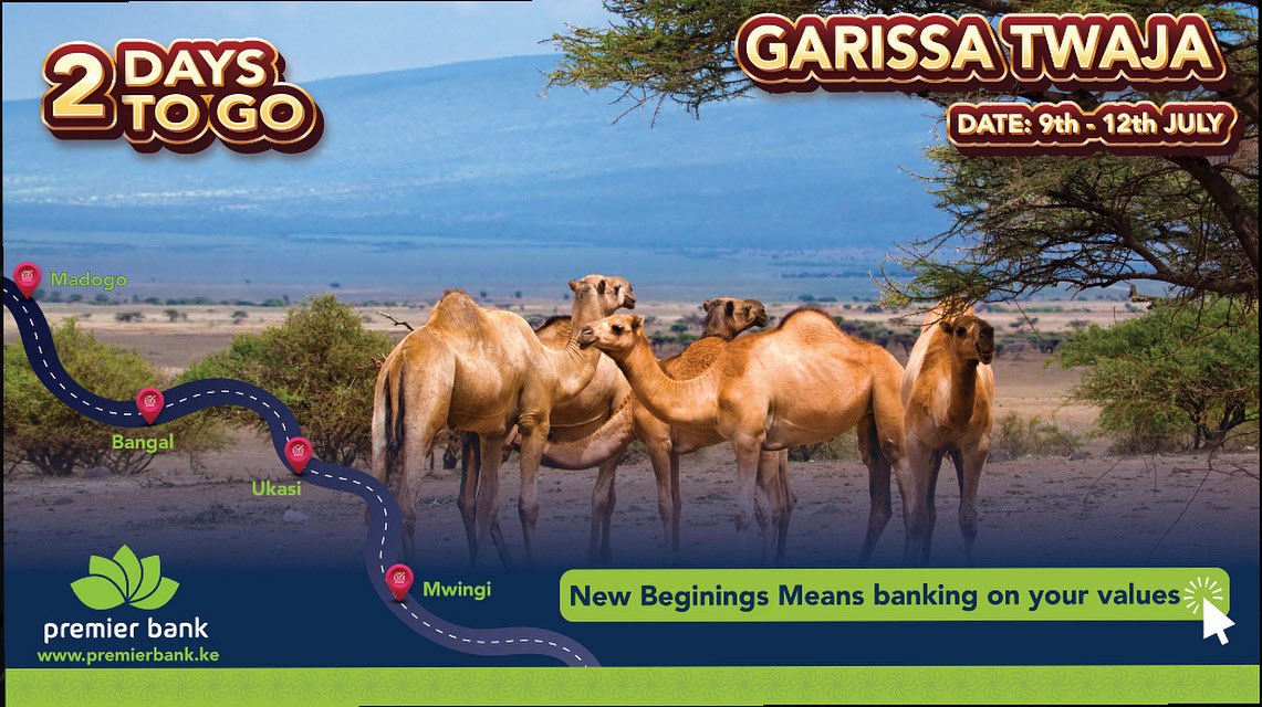 2 DAYS TO GO!!!🥳 We’re packing up the Premier vibes and taking banking on the road and yep, you’re on the guest list! We flag off from the MIHRAB Building tomorrow @ 9 a.m. &amp; make our way to GARISSA, with a few epic stops in between #PremierOnTheMove #RoadToGarissa