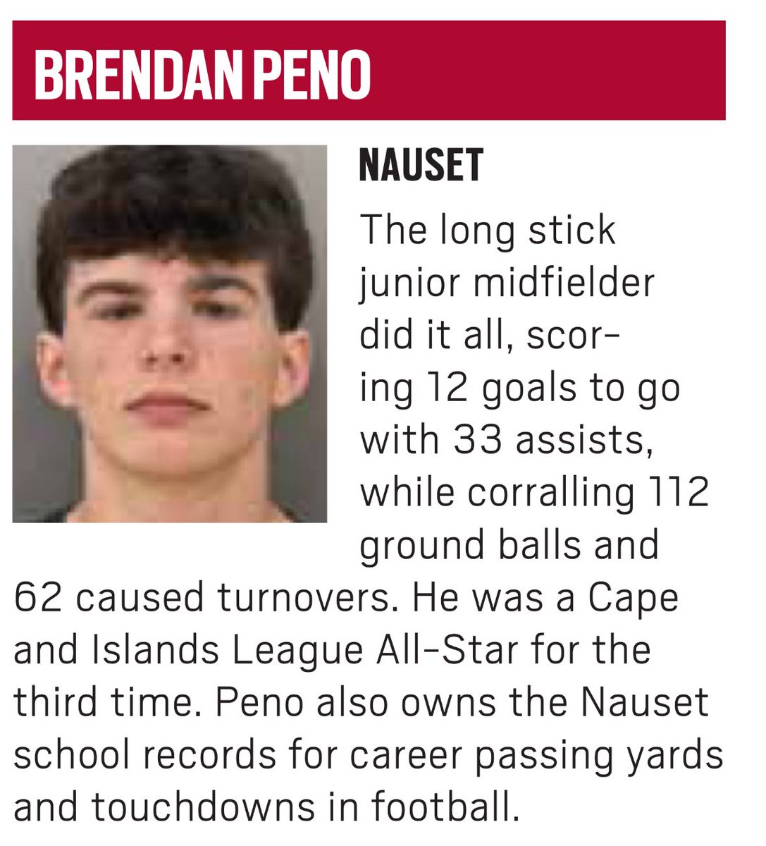 Congrats to <a href="/BrendanPeno/">Brendan Peno</a> on being named a Boston Herald All Scholastic! <a href="/Nausetsports/">Nauset Athletics</a>
