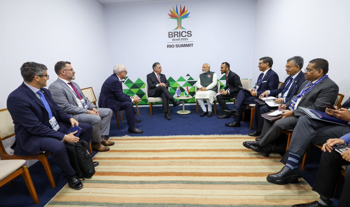 narendramodi_in (@narendramodi_in) on Twitter photo PM <a href="/narendramodi/">Narendra Modi</a> met President <a href="/OrsiYamandu/">Yamandú Orsi</a> of Uruguay on the sidelines of the BRICS Summit in Brazil. The leaders discussed enhancing cooperation in trade, chemicals, pharmaceuticals, technology, defence and more. PM <a href="/narendramodi/">Narendra Modi</a> met President <a href="/OrsiYamandu/">Yamandú Orsi</a> of Uruguay on the sidelines of the BRICS Summit in Brazil. The leaders discussed enhancing cooperation in trade, chemicals, pharmaceuticals, technology, defence and more.