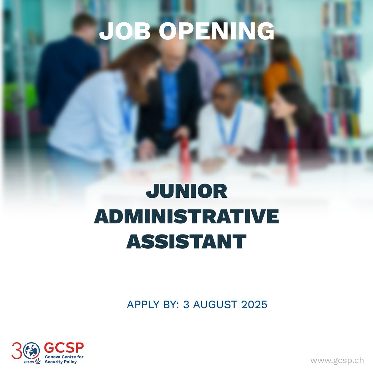 🔔 New job opening!

Could you be our next Junior Administrative Assistant?

🔗 Find the full job description and conditions on how to apply here: bit.ly/3IdAjuI

#Jobs #Careers #GenevaJobs #InternationalAffairs #EntryLevel