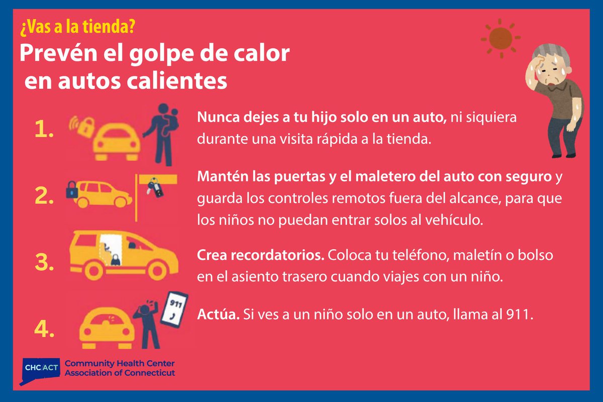 🌡☀ When temps soar above 90°F, your body struggles to stay cool — and extreme heat can be deadly. Those w/o AC, outdoor workers, and vulnerable populations are most at risk. Learn more &amp; #BeatTheHeat together:
➡️ready.gov/heat
➡️nhtsa.gov/child-safety/y…
<a href="/CTHealthCenters/">CHCACT - Community Health Center Association of CT</a>