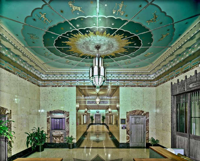 yesknow's tweet image. The Ohio Bell Building in Dayton, Ohio, features a stunning Art Deco lobby, a rarely seen and well-preserved example of the style from 1930.