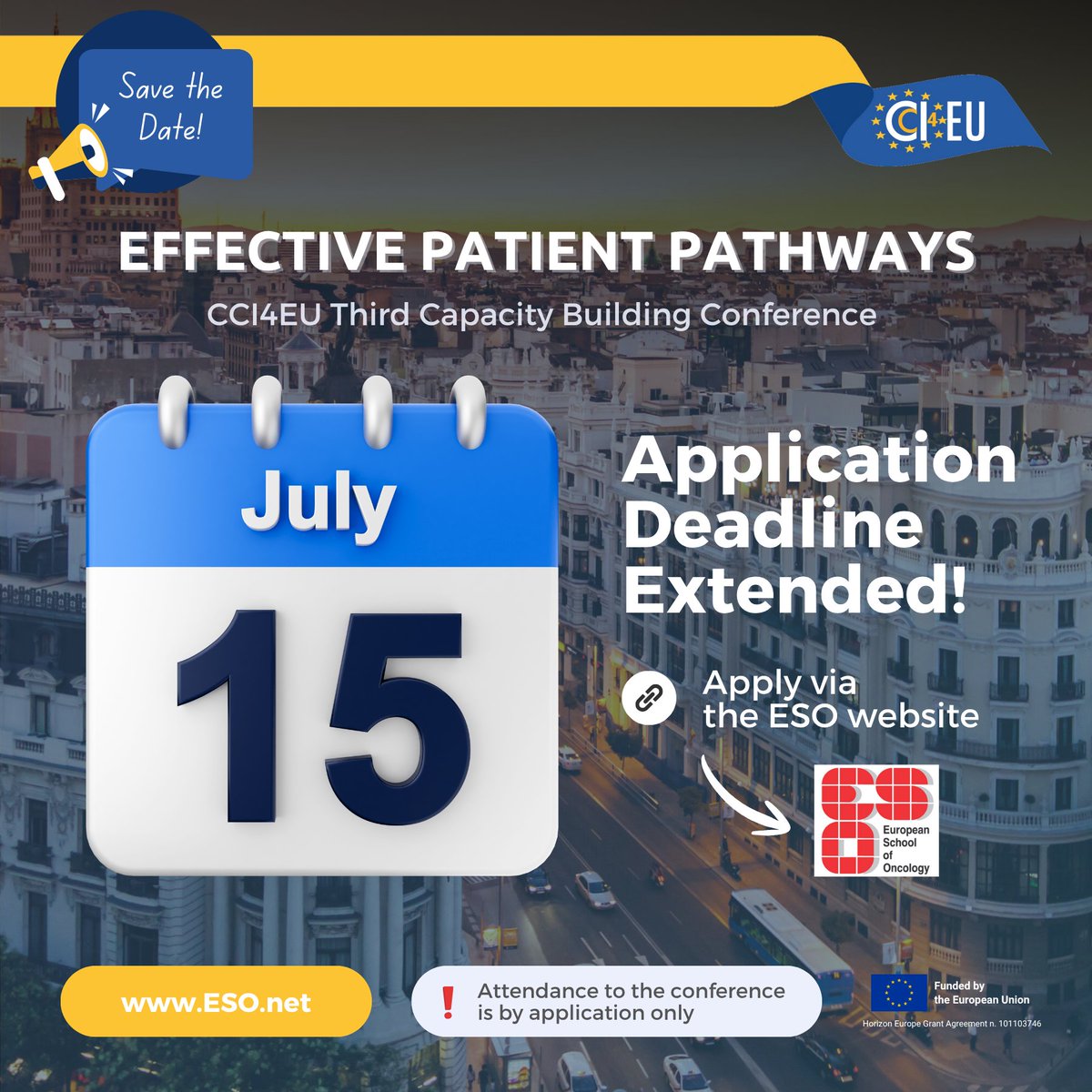 Organisation of European Cancer Institutes (@oeci_eeig) on Twitter photo 📣 Good news! The deadline to apply for the
CCI4EU Third Capacity Building Conference
has been extended to 15 July 2025 🗓️
📍 Madrid | 15–16 October
🛫 Travel & accommodation covered!
🔗 Apply now: eso.net/en/what-we-do/…
<a href="/ESOncology/">ESOncology</a>
#CCI4EU #CancerCare #OncologyTraining 📣 Good news! The deadline to apply for the
CCI4EU Third Capacity Building Conference
has been extended to 15 July 2025 🗓️
📍 Madrid | 15–16 October
🛫 Travel & accommodation covered!
🔗 Apply now: eso.net/en/what-we-do/…
<a href="/ESOncology/">ESOncology</a>
#CCI4EU #CancerCare #OncologyTraining