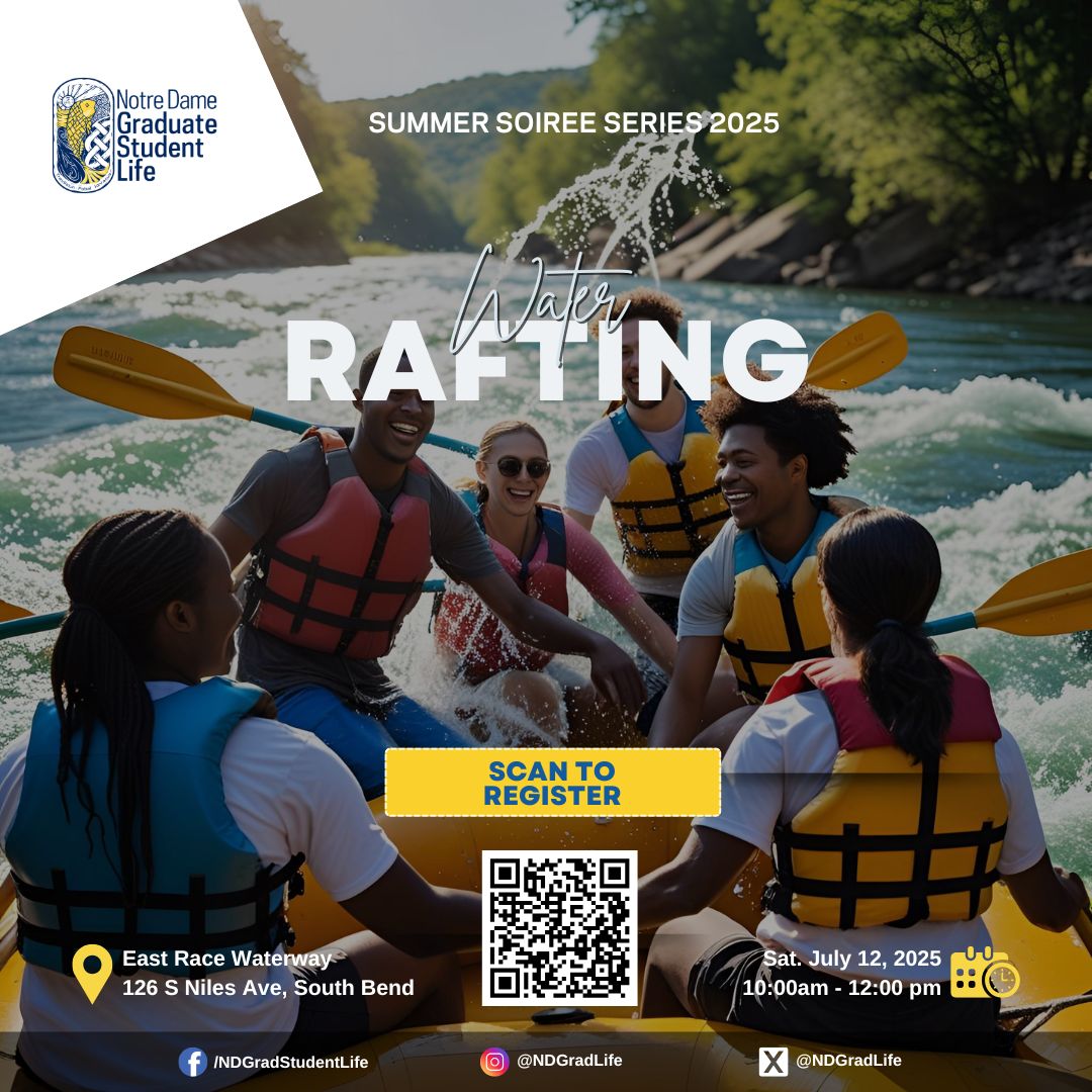 NDGradLife's tweet image. 💦🚣‍♀️ Whitewater Rafting is calling!

Join the thrill with @NDGradLife as part of our #SummerSoireeSeries 🌊

🗓 Sat. July 12, 2025 | ⏰ 10 am | 📍East Race Waterway

Limited spots – RSVP fast.
🔗gradlife.nd.edu/programs-event…

 #NDGradLife #WhitewaterRafting #GradLifeAdventures