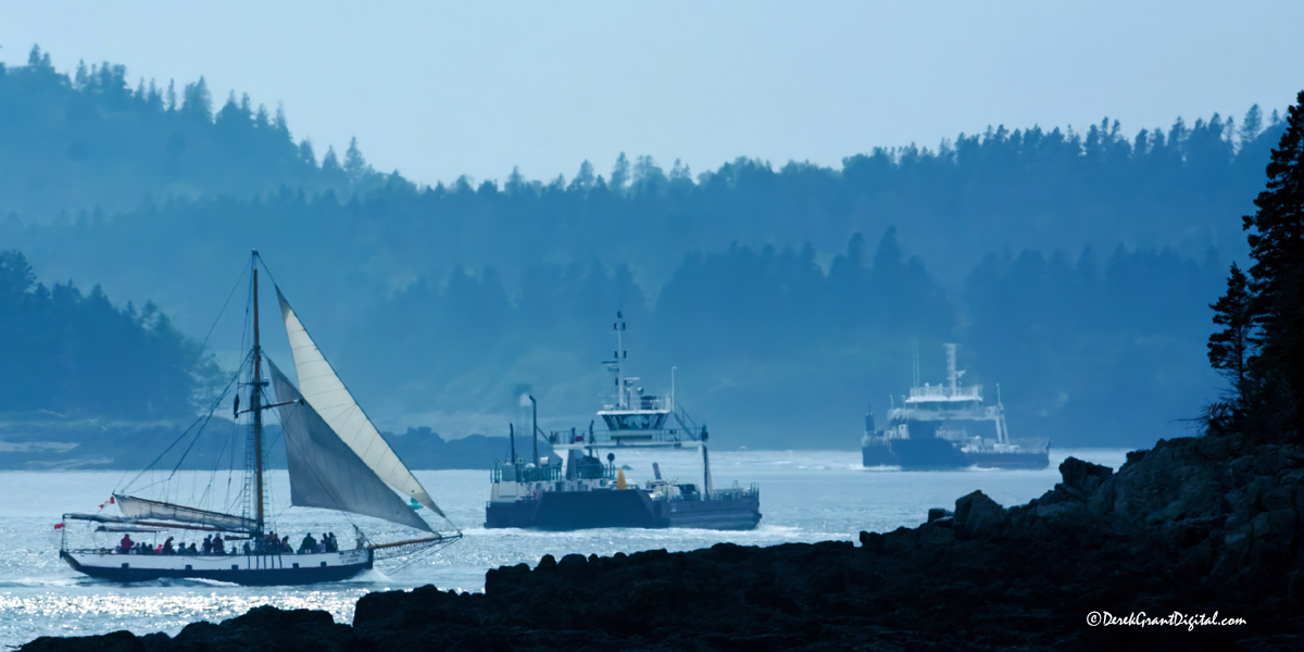 'Rush Hour' - The whale watching vessel, Jolly Breeze, and ferries John E. Rigby and Deer Island Princess II appear to converge along Letete Passage in Charlotte County, NB. #ExploreNB #ThePhotoHour #StormHour #MarineTraffic #Boats #Sailing  #ExploreCanada #ShareYourWeather