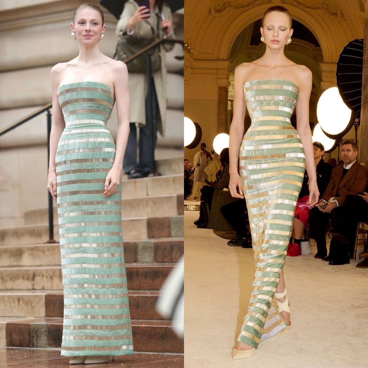 dequemeolook's tweet photo. Hunter Schafer de Schiaparelli Alta-Costura Verão 2025 no desfile da coleção de Alta-Costura Inverno 2025 da marca em Paris. #PFW #HunterSchafer #Schiaparelli 📸 Getty Images / Vogue Runway https://t.co/xNzYRQ2IVw