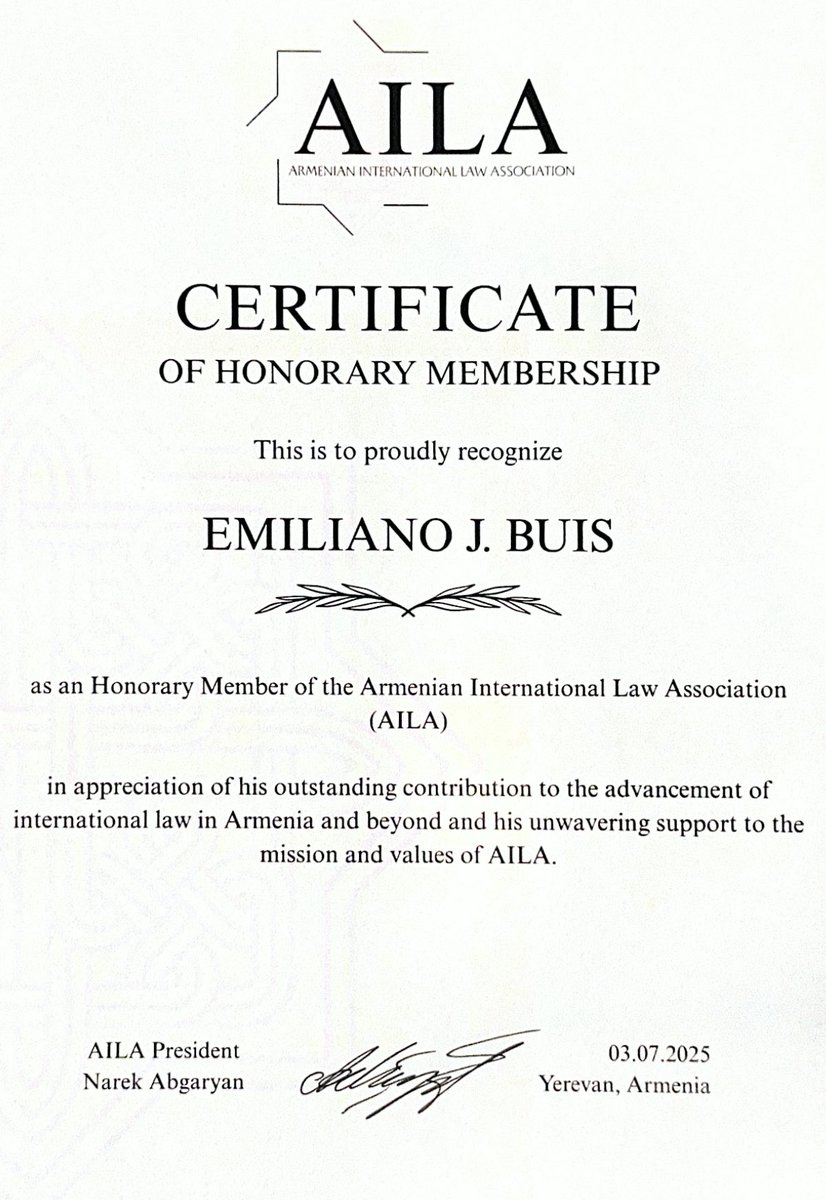 Humbly honored to have been appointed a Honorary Member of the Armenian International Law Association - AILA. Thanks for this unexpected acknowledgment! 🙏🏼😊