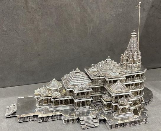 A Silver Replica of Ayodhya Ram temple was gifted to
Prime Minister of Trinidad and Tobago.

This Silver Replica of the Ayodhya Ram Temple is a finely handcrafted tribute to one of India’s most sacred spiritual sites. Made by skilled artisans from Uttar Pradesh, it captures the