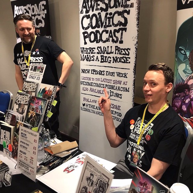 theawesomepod's tweet image. Vince and Dan, pre-covid, at a True Believers Comic Con.