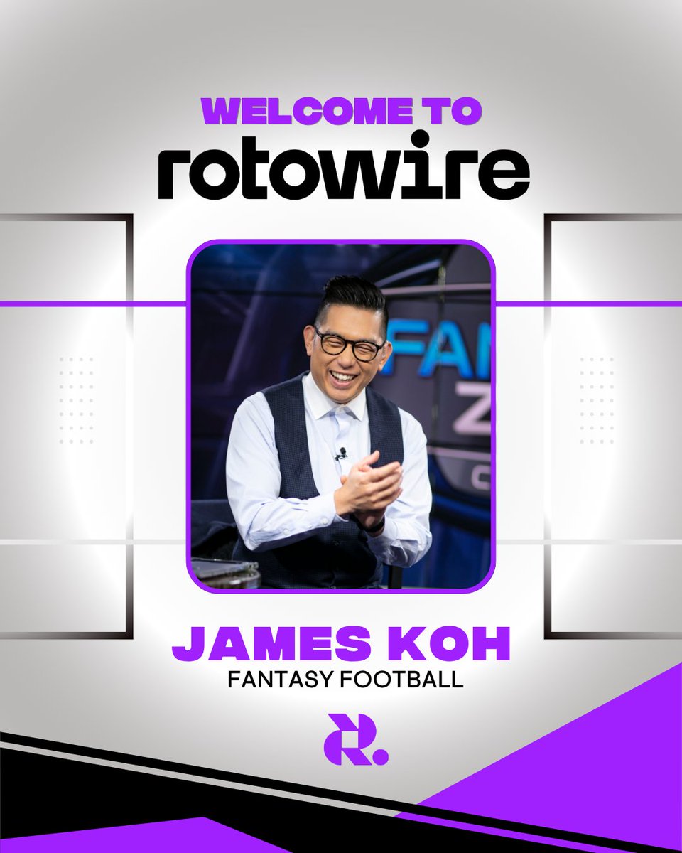 BIG NEWS: Award-winning fantasy analyst James Koh (<a href="/JamesDKoh/">James D Koh</a>) is joining RotoWire 👀

He’ll be dropping weekly videos + teaming up with <a href="/JimCoventryNFL/">Jim Coventry</a> every Sunday morning to get your fantasy lineups right.

Let’s go! 🏈🎥 #ThisIsRotoWire