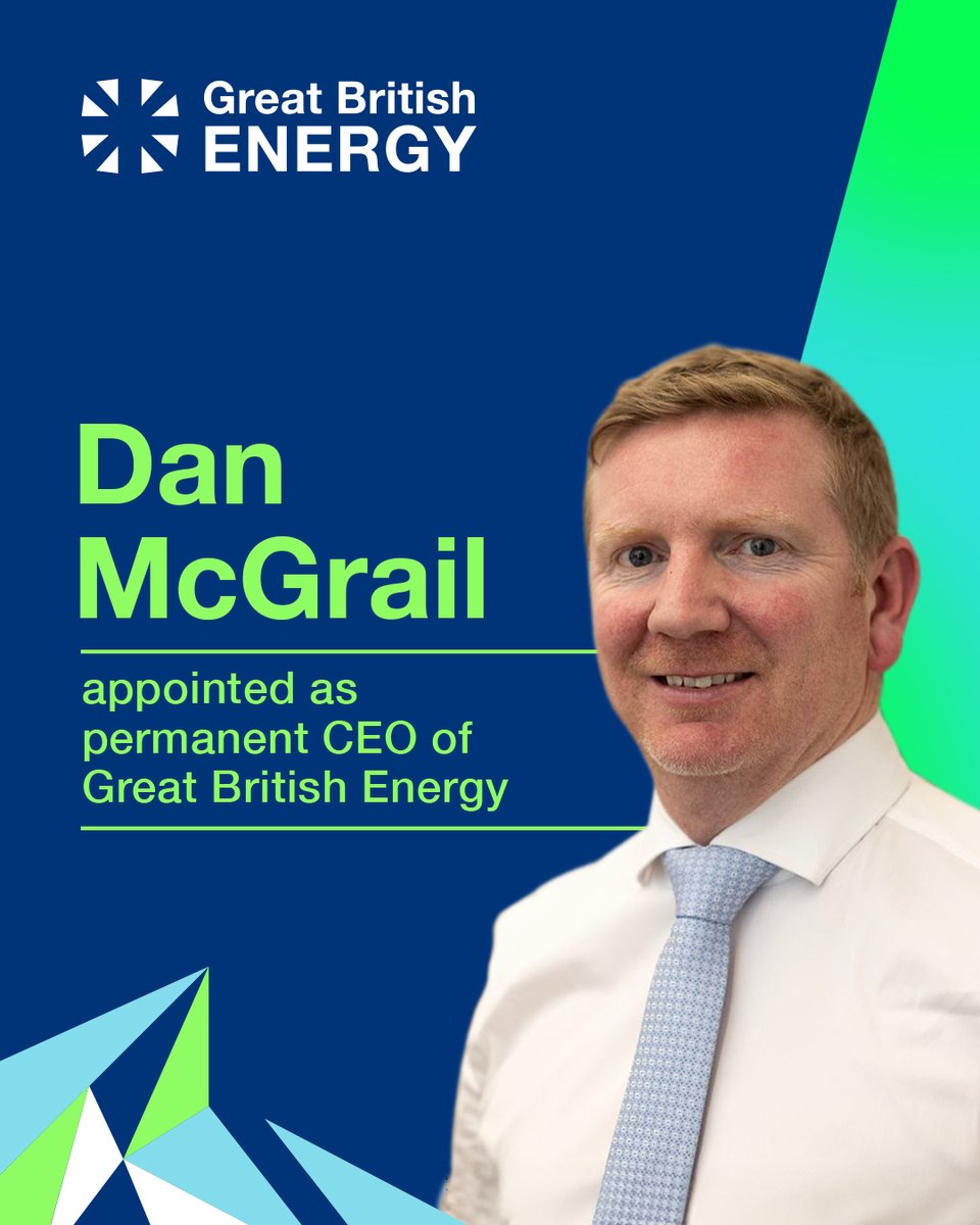 GBEgovuk's tweet image. We're delighted to announce that Dan McGrail has been appointed as our permanent CEO, after stewarding us in the interim since February.
Dan will continue to lead us on our mission to make the UK a clean energy superpower.