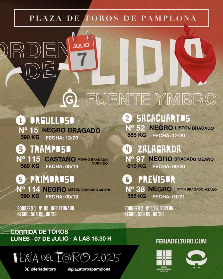 Hoy en Pamplona, Provincia de Navarra, <a href="/miguelangperera/">Miguel Ángel Perera</a>, <a href="/aletalavante/">Alejandro Talavante</a> y <a href="/InfoDanielLuque/">Daniel Luque</a>. Toros 🐂 de Fuente Ymbro.