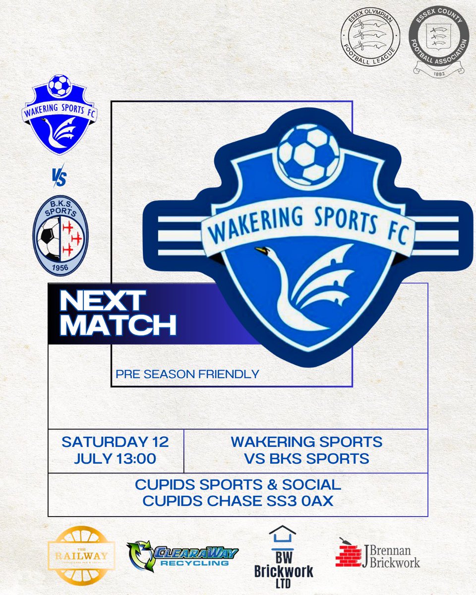 Wakering Sports 1sts (@wakeringsports1) on Twitter photo Another good test for pre-season this week. This time its <a href="/bkssportsfc/">BKS SPORTS FC</a> , get yourself down Cupids for a cracking bit of local footy
#UPTHESPORTS 🔵⚪️
🆚 BKS Sports
🏆 Pre-Season Friendly
🏟️ Cupids, SS3 0AX
🗓️ 12/7/25
⏰ 13:00 Another good test for pre-season this week. This time its <a href="/bkssportsfc/">BKS SPORTS FC</a> , get yourself down Cupids for a cracking bit of local footy
#UPTHESPORTS 🔵⚪️
🆚 BKS Sports
🏆 Pre-Season Friendly
🏟️ Cupids, SS3 0AX
🗓️ 12/7/25
⏰ 13:00