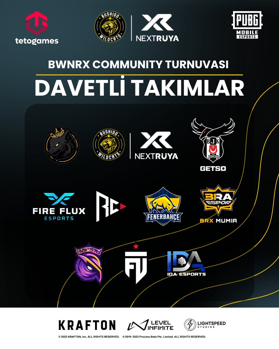 📌 Turnuvaya Katılan Takımlar

⚔️ İşte IWNRX Turnuvasının Rakipsiz Kadrosu!
Arena şimdi daha da sert!

Burada her takımın bir hikâyesi, her oyuncunun ispatlayacak bir yeteneği var.
🏆 Katılan takımlar açıklandı!

Favorin kim? Yorumlara yaz, destekle ve bu unutulmaz yolculukta