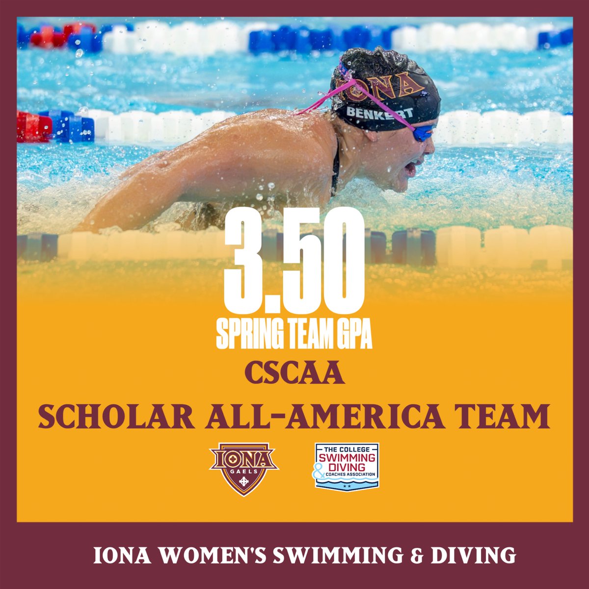 IonaGaels's tweet image. Congratulations to the women’s and men’s swimming and diving programs as they combined for their 56th semester earning CSCAA Scholar All-America Team honors!!
#GaelNation | #IonaS&D