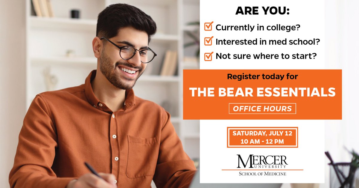 Mercer U School of Medicine (@mercersom) on Twitter photo Interested in applying to med school? 🥼 Register for an upcoming Bear Essentials webinars! Hosted by Mercer med students in our <a href="/SNMA/">Student National Medical Association, Inc (SNMA)</a> chapter, undergrads and high school students can get the inside scoop on what to expect👉 Sign up today: loom.ly/9joDk-U Interested in applying to med school? 🥼 Register for an upcoming Bear Essentials webinars! Hosted by Mercer med students in our <a href="/SNMA/">Student National Medical Association, Inc (SNMA)</a> chapter, undergrads and high school students can get the inside scoop on what to expect👉 Sign up today: loom.ly/9joDk-U