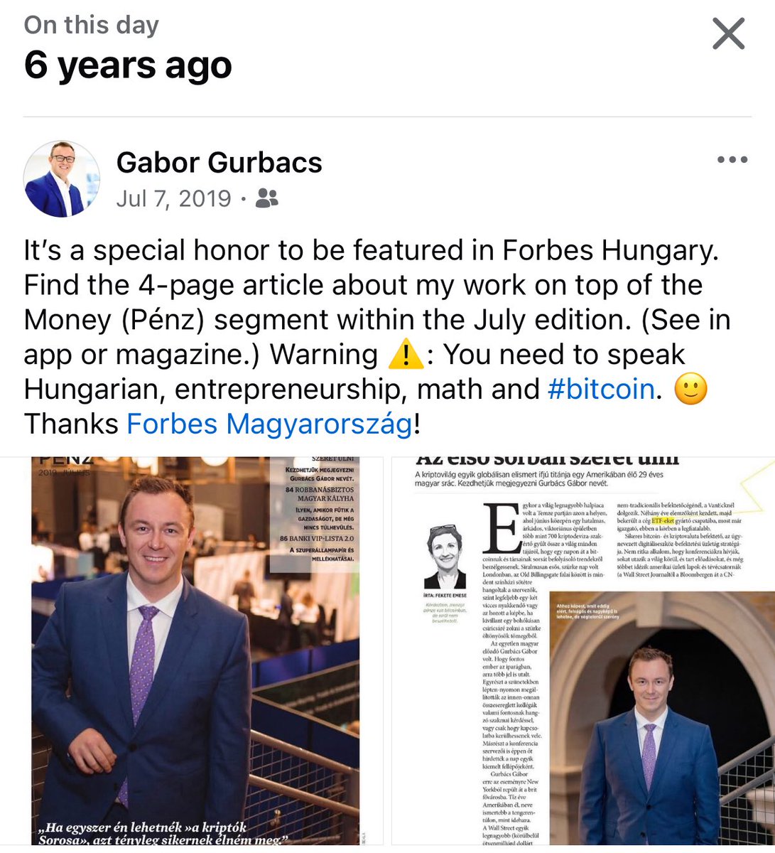 Wow. Time flies. Also In retrospect, while we are both Hungarian, open  minded, financiers, sharks and a little unorthodox, the “George Soros of  cryptos” was probably not the right label. lol. Also