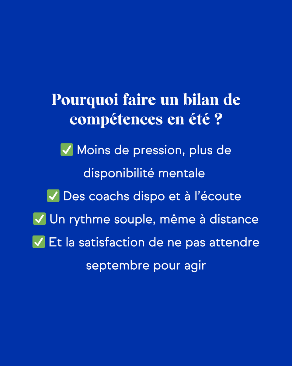 Vous pensez que l'été, ce n’est pas le bon moment pour un bilan ? On vous prouve le contraire !

Cet été, on avance ensemble !

#bilanenligne #coachingaucalme #reconversionprofessionnelle #travailaufeminin #garanceetmoi