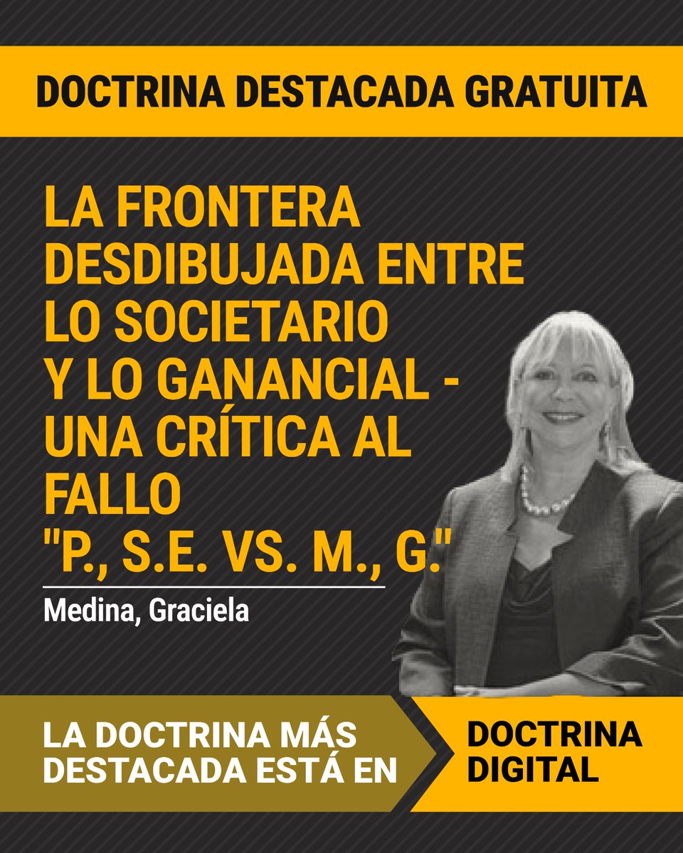 ACCEDÉ #GRATIS A LA DOCTRINA DESTACADA DEL DÍA │La frontera desdibujada entre lo societario y lo ganancial - Una crítica al fallo "P., S.E. vs. M., G."
#Autora: Medina, Graciela
Visita el link del contenido: rubinzalonline.com.ar/index.php/inde…